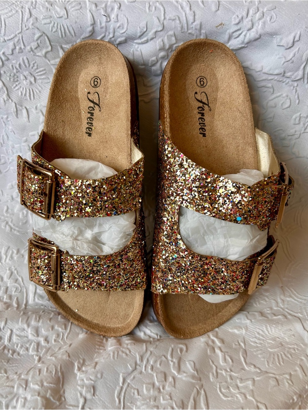 Forever Glitter Double-Buckle Slide Sandals - Women